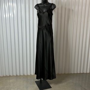 Faviana V-Neck Black Satin Gown. Preowned